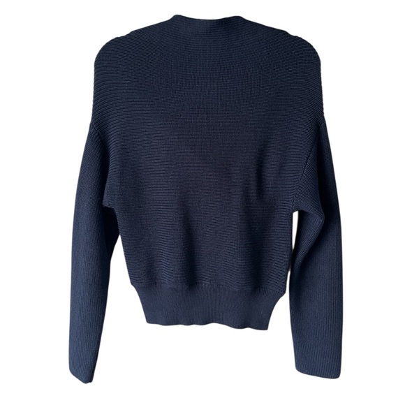 Ballsey Faux Wrap Shawl Collar Silk Wool Blend Sweater Small Navy Blue - Picture 5 of 7